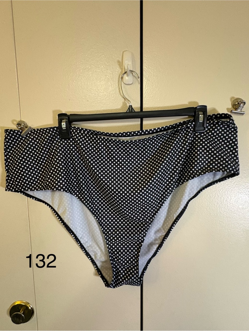 Black & White Polka Dot High-Waist Bikini Bottoms